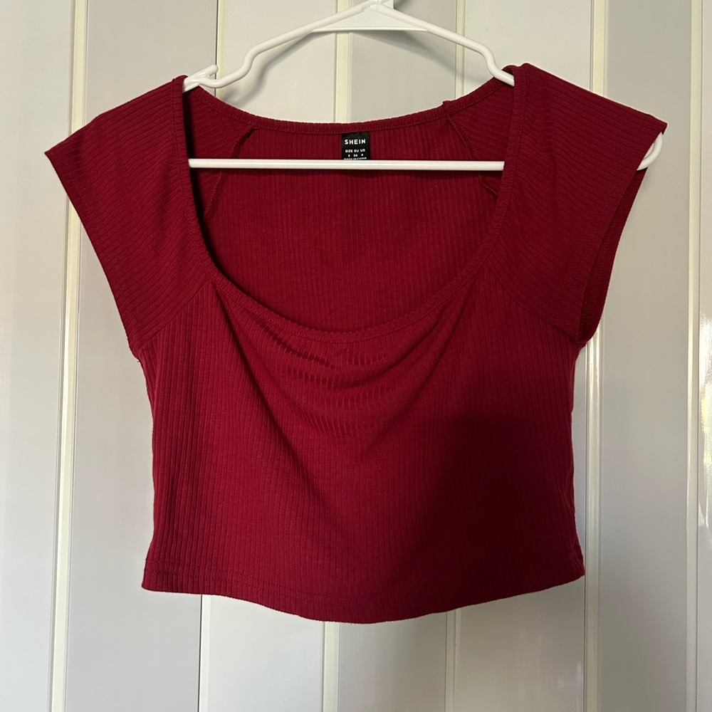 Red Square Neck Fitted Crop Top